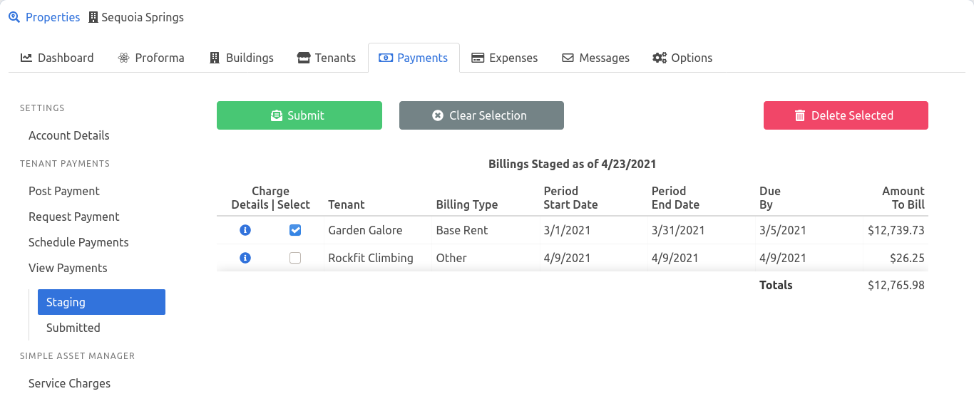 Staging Charges