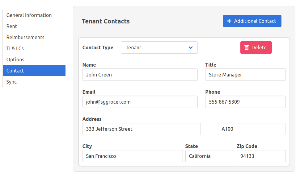 Tenants - Tenant Contacts