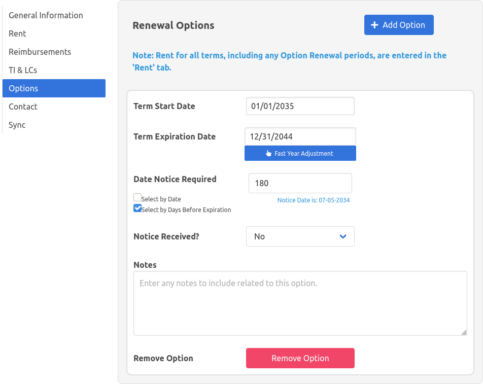 Add Option Information